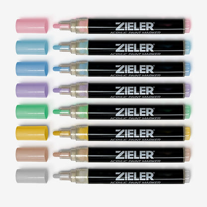 Zieler : Acrylic Paint Markers : 2.5mm : Pastel : Set of 8