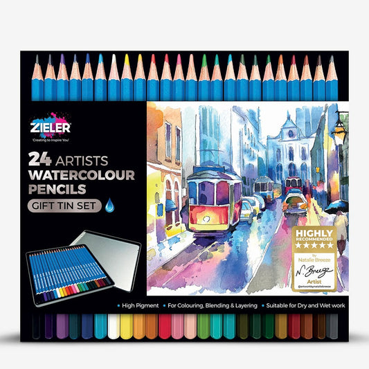 Zieler : Artists' Watercolour Pencils : Metal Tin : Set of 24