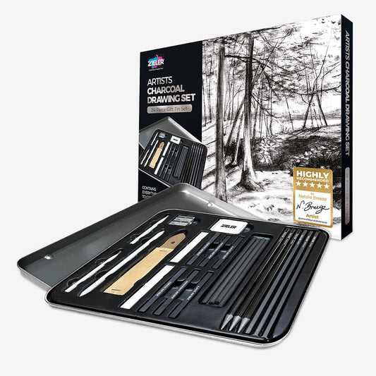 Zieler : Artists' Charcoal : Drawing Tin : Set of 24