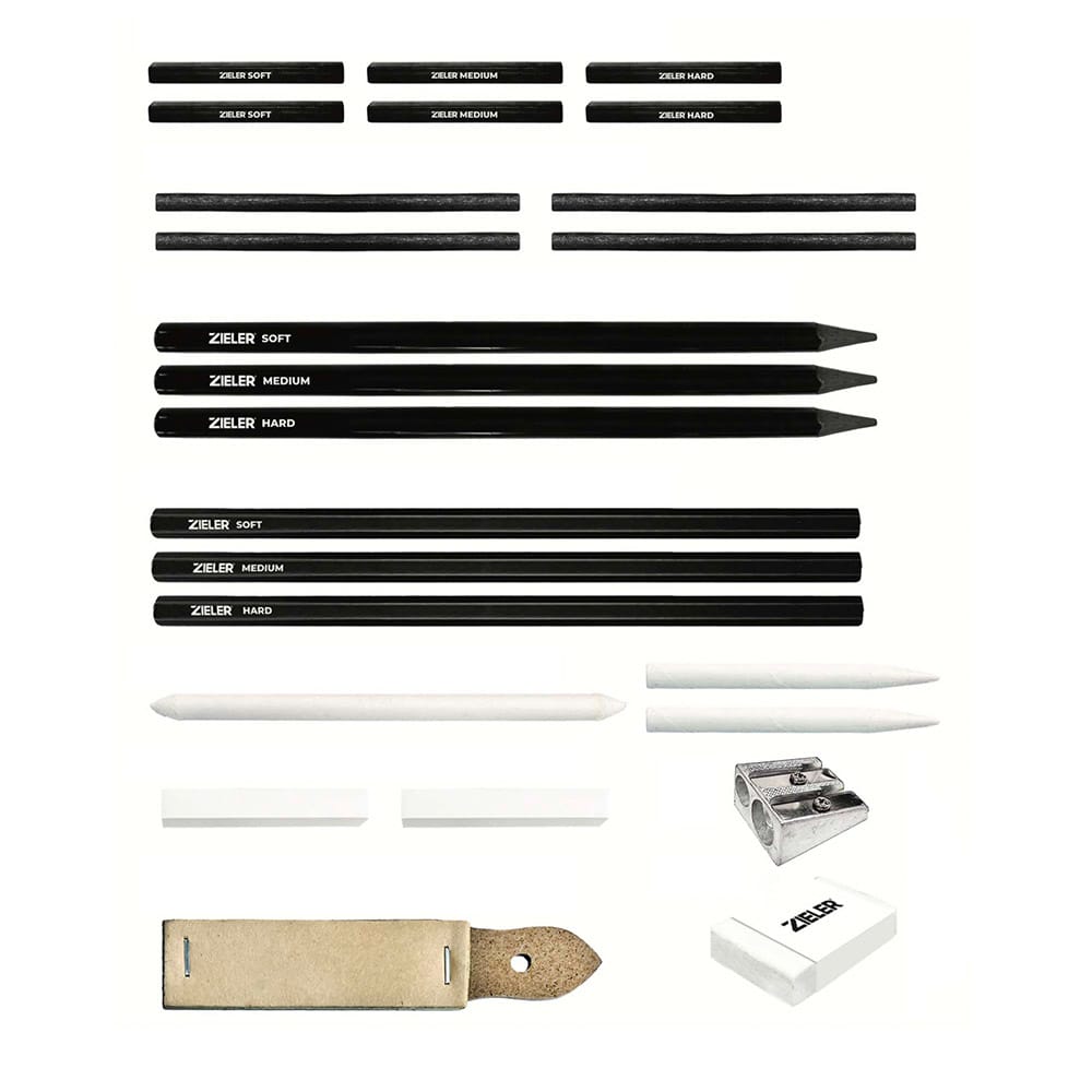 Zieler : Artists' Charcoal : Drawing Tin : Set of 24