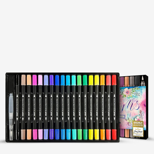 Zieler : Duo Tip : Brush and Fineliner Drawing Pens : Set of 18