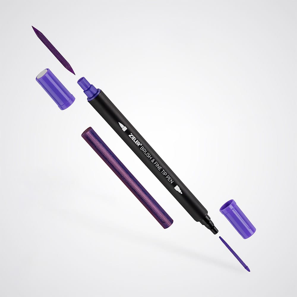 Zieler : Duo Tip : Brush and Fineliner Drawing Pens : Set of 18