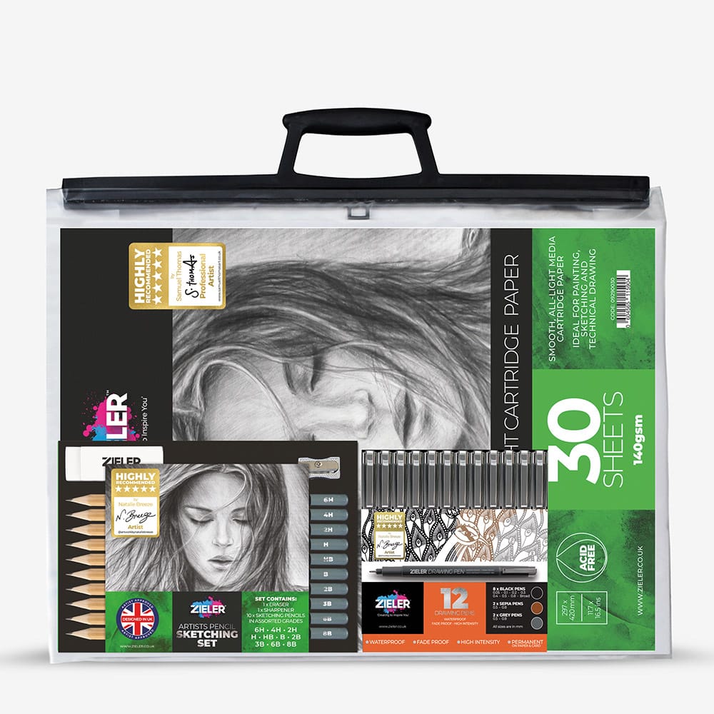 Zieler : Complete Drawing & Sketching Set : Clear A3 Case : Set of 26