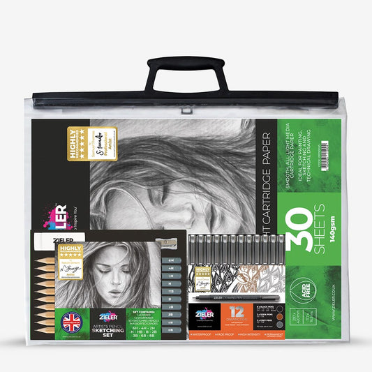Zieler : Complete Drawing & Sketching Set : Clear A3 Case : Set of 26