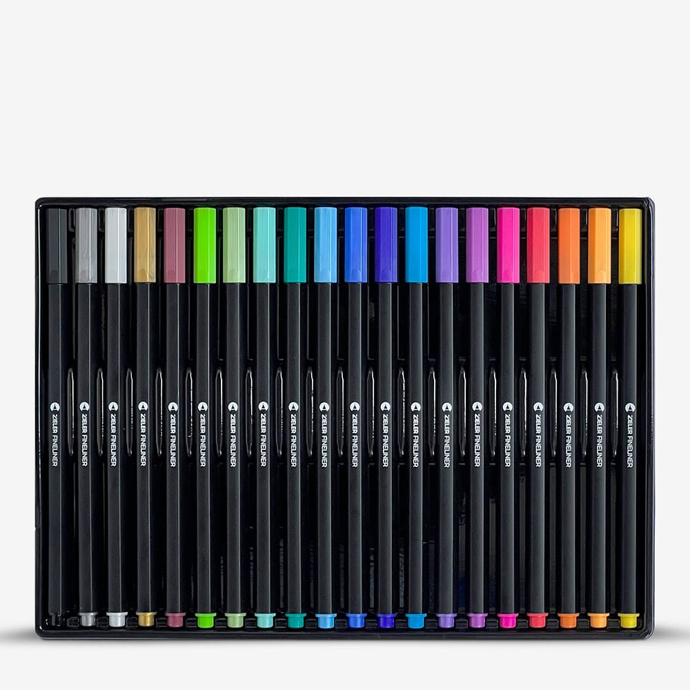 Zieler : Fineliner Drawing Pens : 0.4mm : Assorted Colours : Set of 20