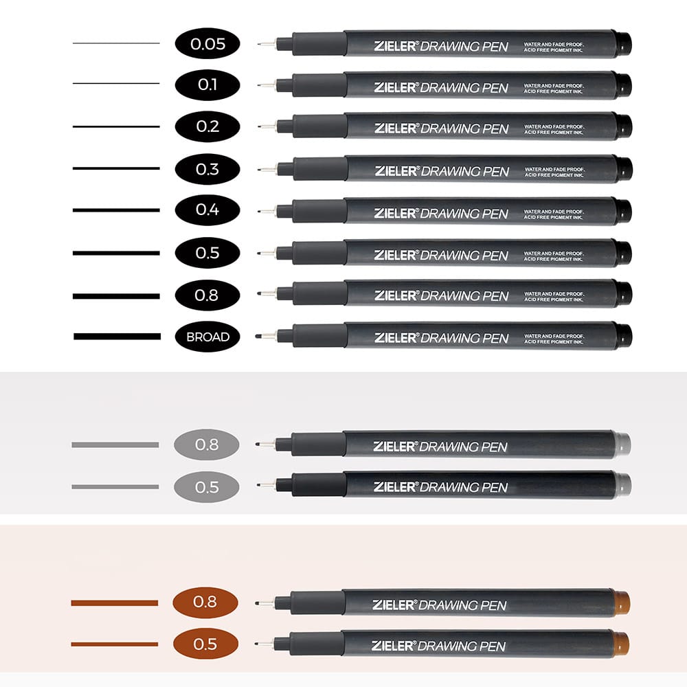 Zieler : Fineliner Drawing Pens : Set of 12