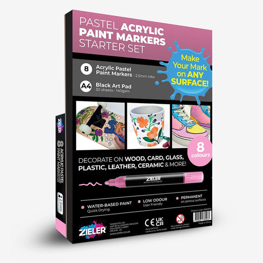 Zieler : Paint Markers : Starter Set : Pastel Colours : Set of 8 with Pad
