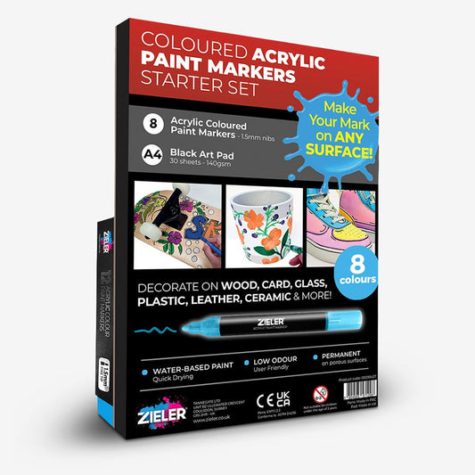 Zieler : Paint Markers : Starter Set : Vibrant Colours : Set of 8 with Pad