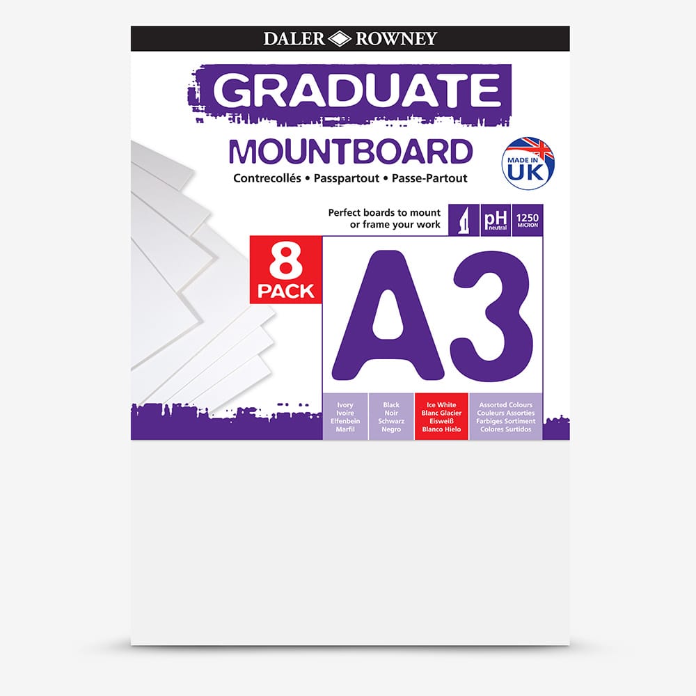 Daler-Rowney : Graduate Mountboard A3 : Ice White : Pack of 8