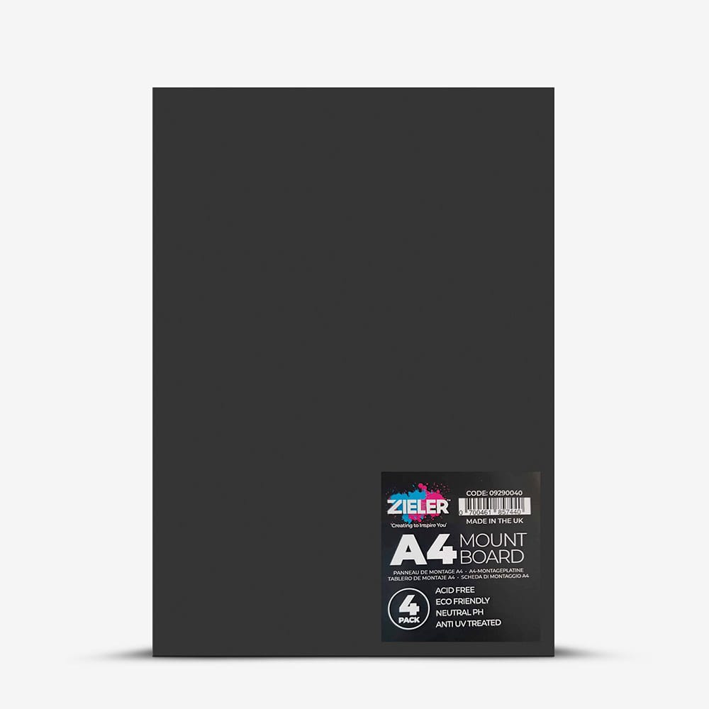 Zieler : Mount Board : 1400 Micron : A4 : Pack of 4 : Black