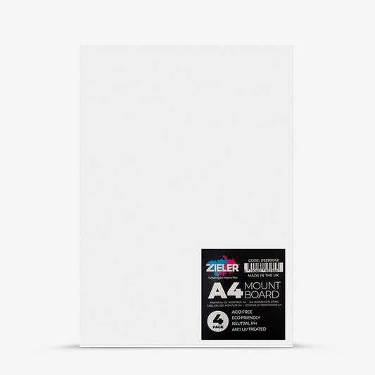 Zieler : Mount Board : 1400 Micron : A4 : Pack of 4 : White