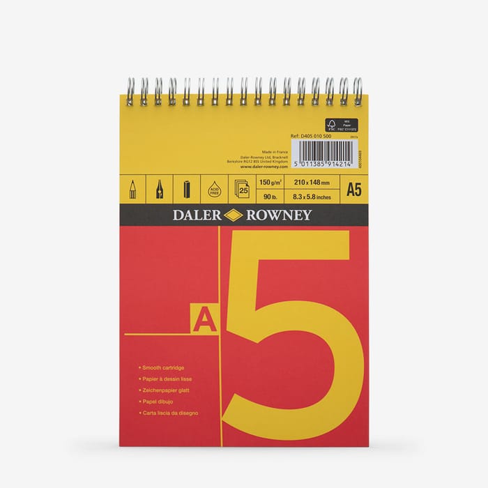 Daler-Rowney : Cartridge Pad : Spiral : 150gsm : 25 Sheets : A5