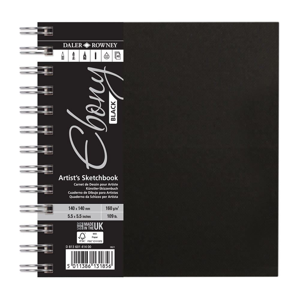Daler-Rowney : Ebony : Spiral Pad : Black Paper : Portrait : 160gsm : 40 Sheets