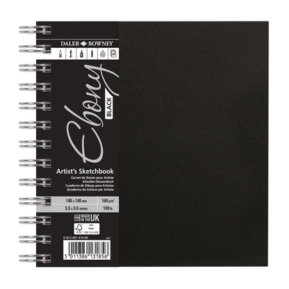 Daler-Rowney : Ebony : Spiral Pad : Black Paper : Portrait : 160gsm : 40 Sheets