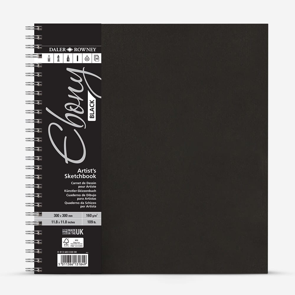 Daler-Rowney : Ebony : Spiral Pad : Black Paper : Portrait : 160gsm : 40 Sheets