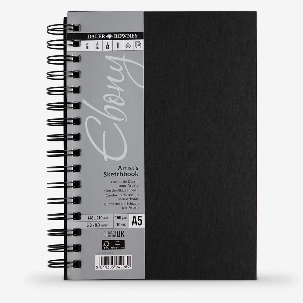 Daler-Rowney : Ebony : Spiral : Portrait : 160gsm : 54 Sheets