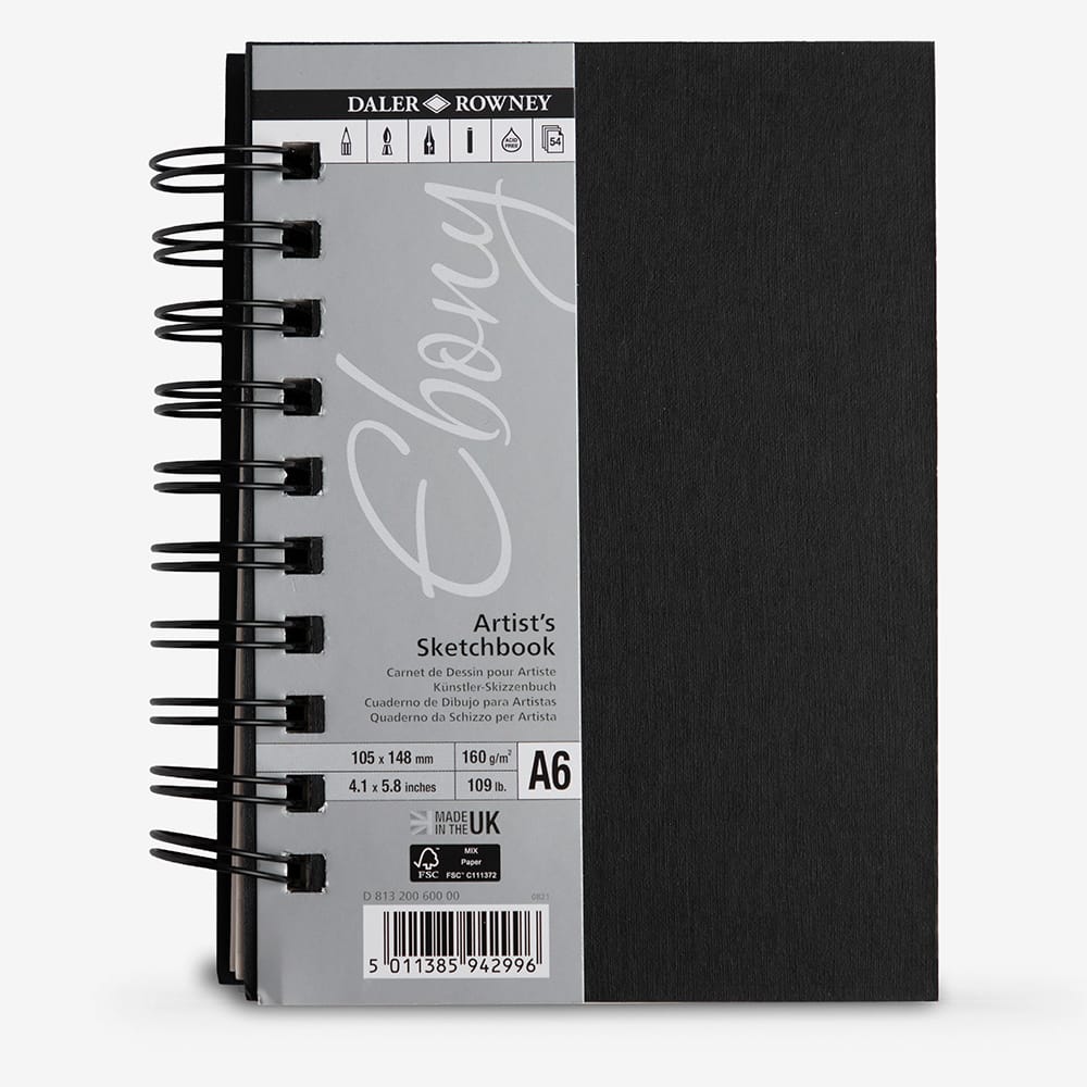 Daler-Rowney : Ebony : Spiral : Portrait : 160gsm : 54 Sheets