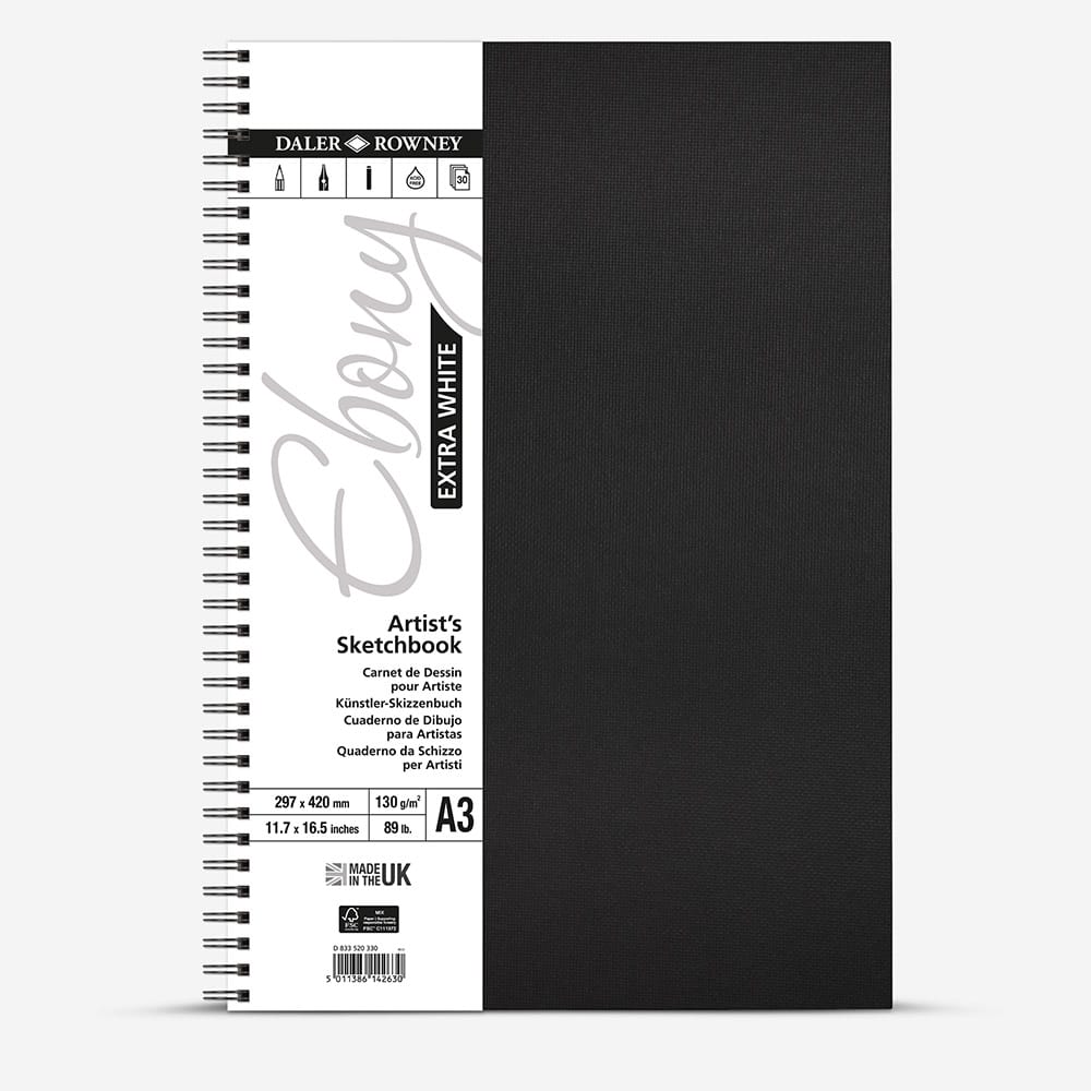 Daler-Rowney : Ebony : Extra White : Spiral : 130gsm : Portrait : 30 Sheets
