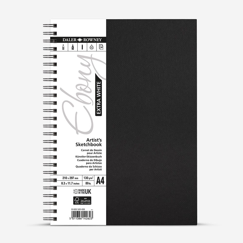 Daler-Rowney : Ebony : Extra White : Spiral : 130gsm : Portrait : 30 Sheets