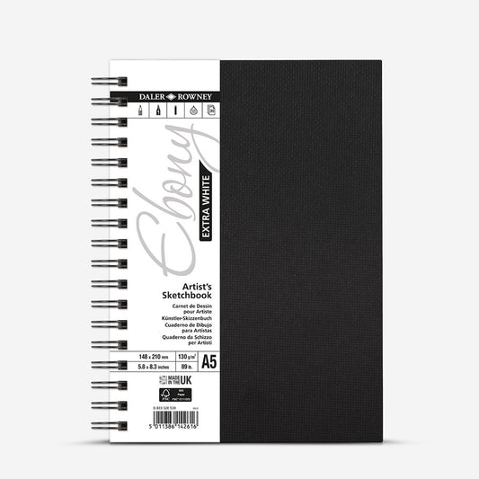Daler-Rowney : Ebony : Extra White : Spiral : 130gsm : Portrait : 30 Sheets