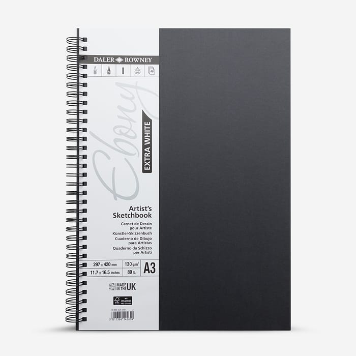 Daler-Rowney : Ebony : Extra White : Spiral : 130gsm : Portrait : 46 Sheets