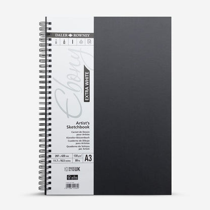 Daler-Rowney : Ebony : Extra White : Spiral : 130gsm : Portrait : 46 Sheets
