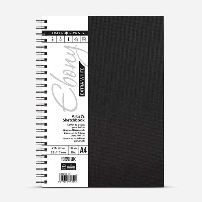 Daler-Rowney : Ebony : Extra White : Spiral : 130gsm : Portrait : 46 Sheets