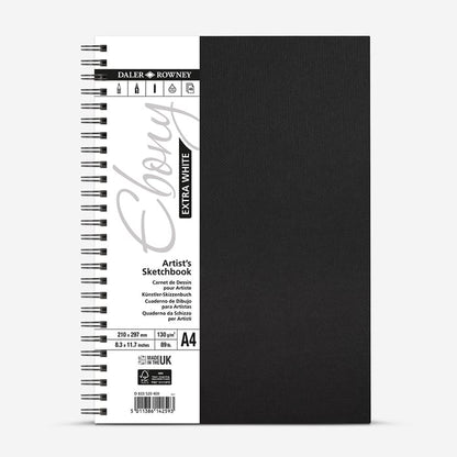 Daler-Rowney : Ebony : Extra White : Spiral : 130gsm : Portrait : 46 Sheets