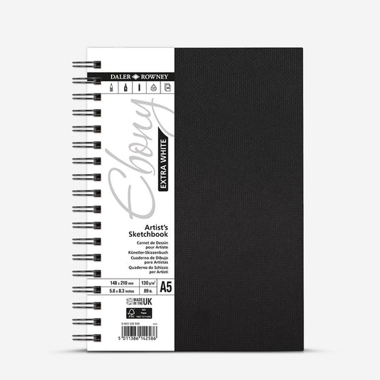 Daler-Rowney : Ebony : Extra White : Spiral : 130gsm : Portrait : 46 Sheets