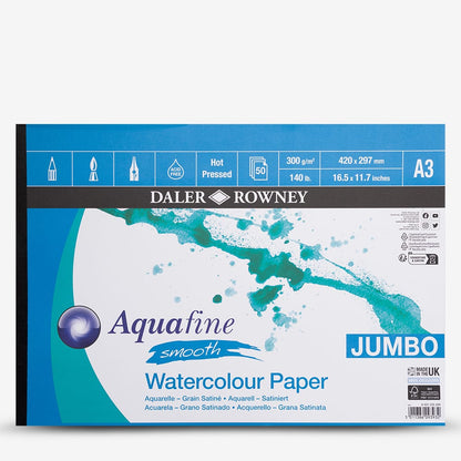 Daler-Rowney : Aquafine Watercolour Pad : 300gsm : A3 : Jumbo : 50 sheets : Hot Pressed