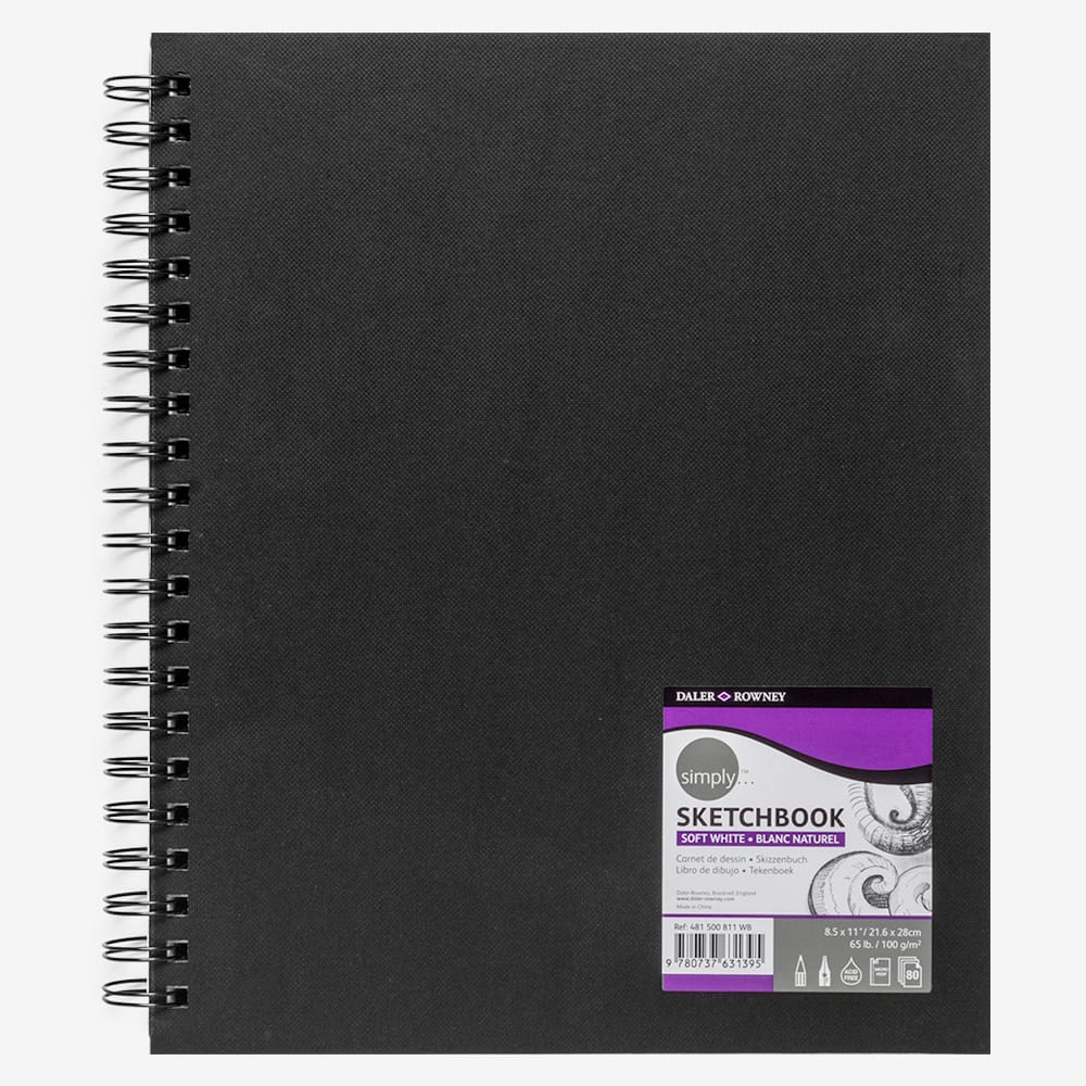 Daler-Rowney : Spiral Bound Sketchbook : Black : 8.5x11in (Apx.22x28cm) : 100gsm : 80 Sheets