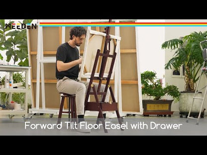 MEEDEN Forward Tilt H-Frame Floor Easel with Drawer - Mahogany