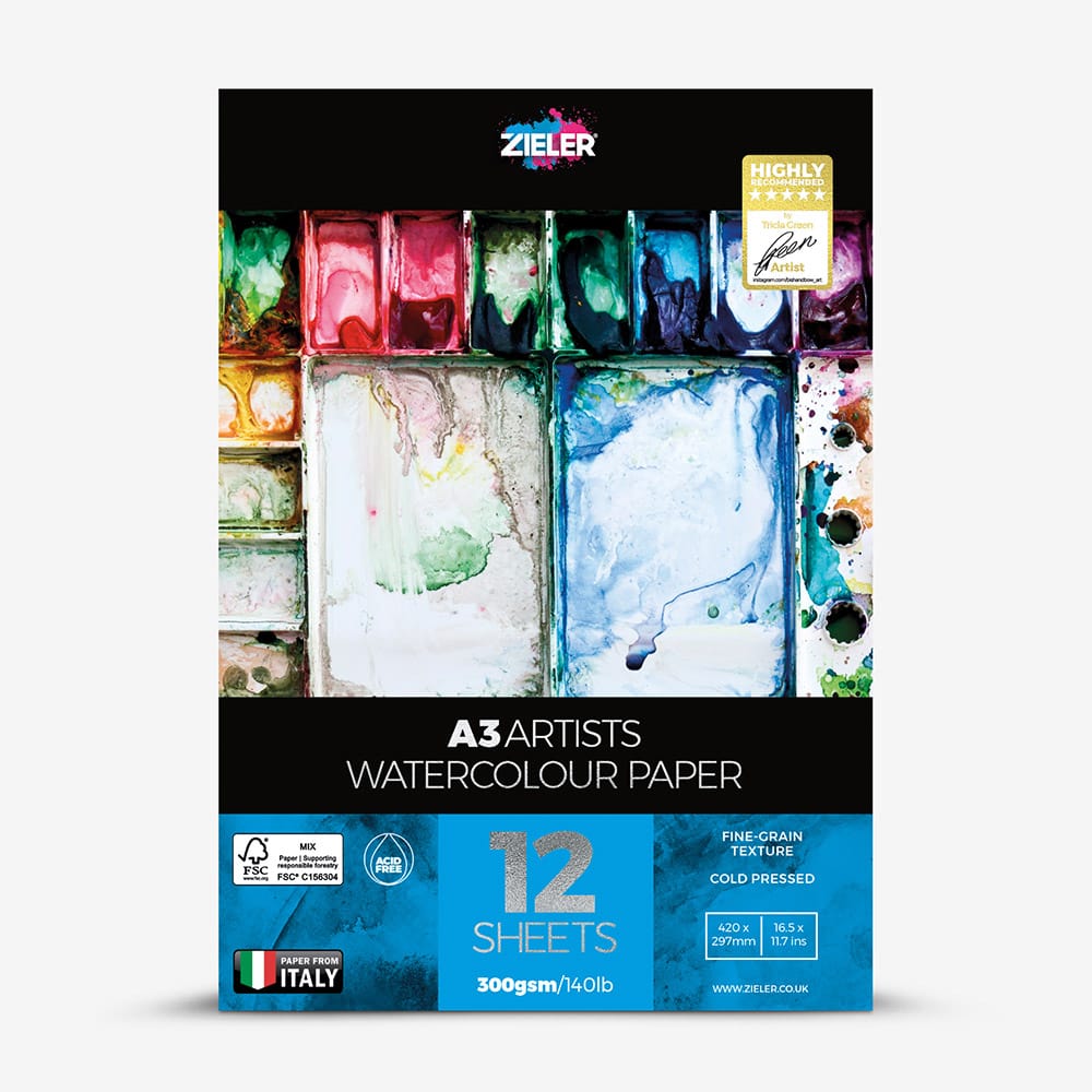 Zieler : Artists' Watercolour Pad : 300gsm : 12 Sheets : Cold Pressed