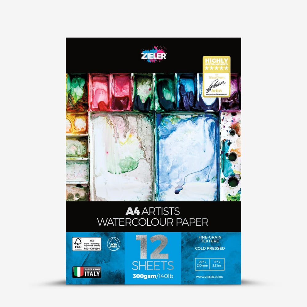 Zieler : Artists' Watercolour Pad : 300gsm : 12 Sheets : Cold Pressed