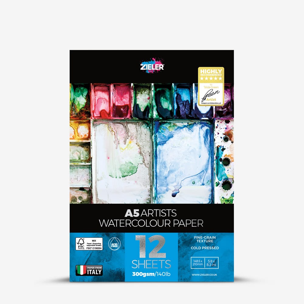 Zieler : Artists' Watercolour Pad : 300gsm : 12 Sheets : Cold Pressed