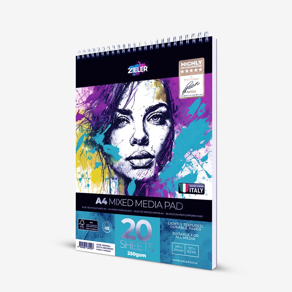 Zieler : Mixed Media Pad : Spiral Bound : 250gsm : 20 Sheets