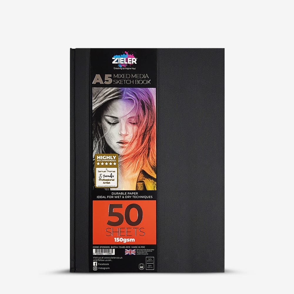 Zieler : Mixed Media Sketchbook : Hardback : 150gsm : 50 Sheets : Portrait