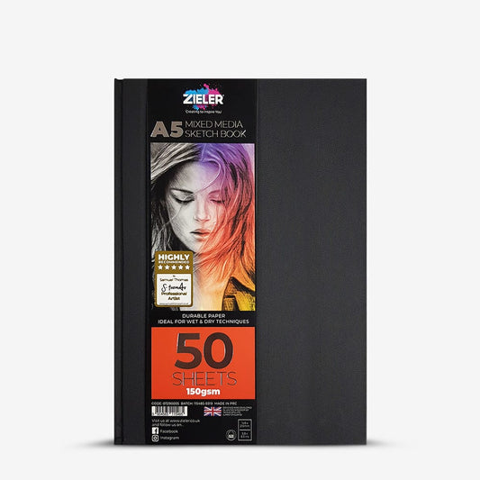 Zieler : Mixed Media Sketchbook : Hardback : 150gsm : 50 Sheets : Portrait