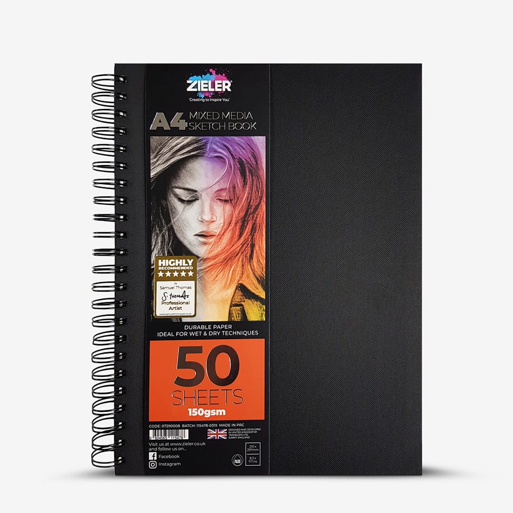 Zieler : Mixed Media Sketchbook : Spiral Bound : 150gsm : 50 Sheets : Portrait