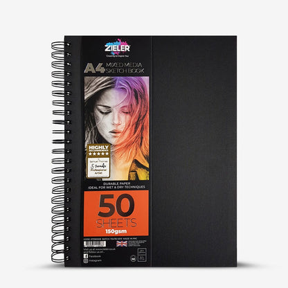 Zieler : Mixed Media Sketchbook : Spiral Bound : 150gsm : 50 Sheets : Portrait