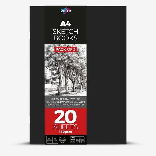 Zieler : Sketchbook : Softcover : 140gsm : A4 : 20 Sheets : Pack of 3