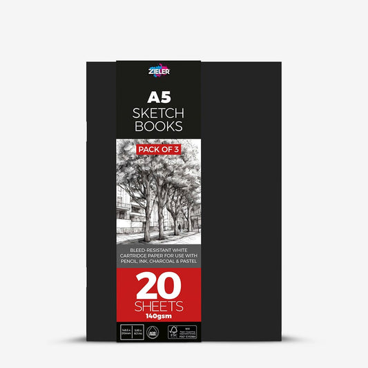 Zieler : Sketchbook : Softcover : 140gsm : A5 : 20 Sheets : Pack of 3
