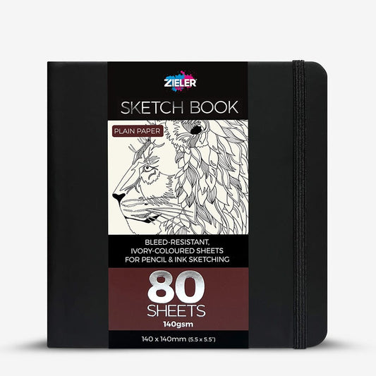 Zieler : Sketchbook Journal : 140gsm : 140x140mm : 80 Sheets : Square : Black