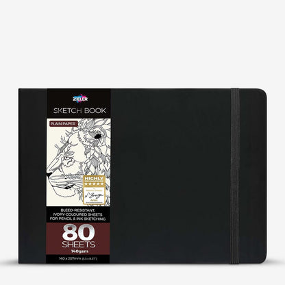 Zieler : Sketchbook Journal : 140gsm : 207x140mm : 80 Sheets : Landscape : Black