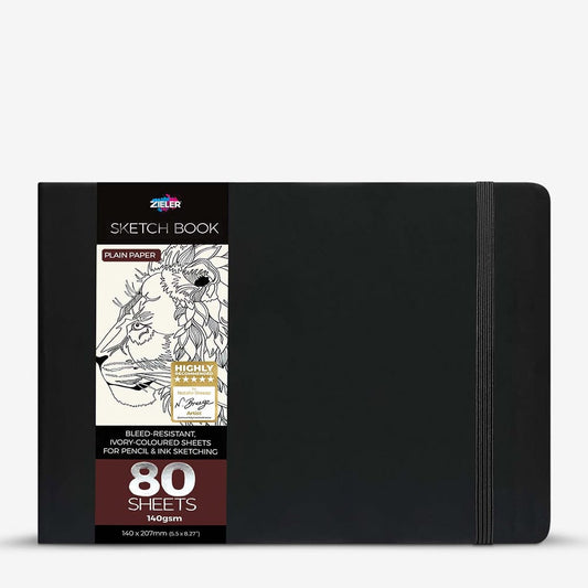 Zieler : Sketchbook Journal : 140gsm : 207x140mm : 80 Sheets : Landscape : Black