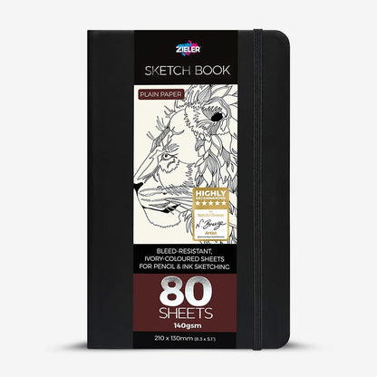 Zieler : Sketchbook Journal : 140gsm : 210x130mm : 80 Sheets : Portrait : Black