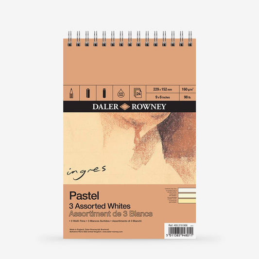 Daler-Rowney : Ingres : Pastel Paper : 160gsm : 24 Sheets : 6x9in (Apx.15x23cm) : White
