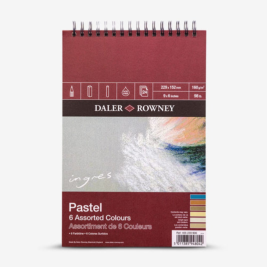 Daler-Rowney : Ingres : Pastel Paper : 160gsm : 24 Sheets : 6x9in (Apx.15x23cm) : 6 Colours