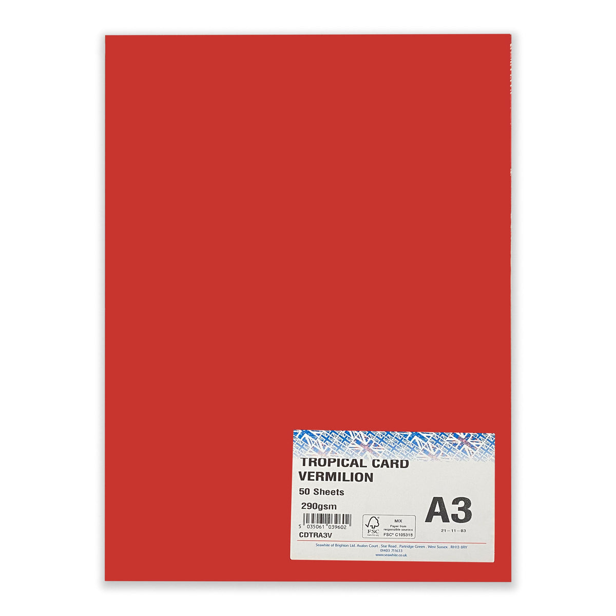 Seawhite Tropical Card A3 Vermilion 50 Sheets 290gsm