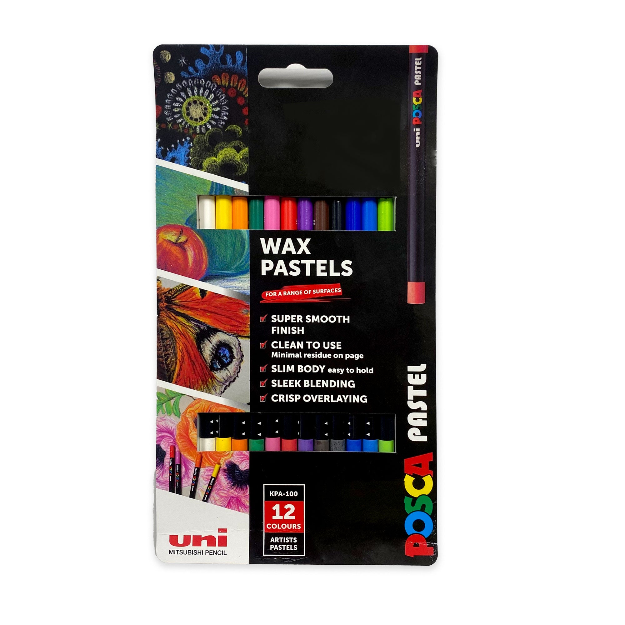 Uni POSCA Wax Pastels - Set of 12 Colours - Box